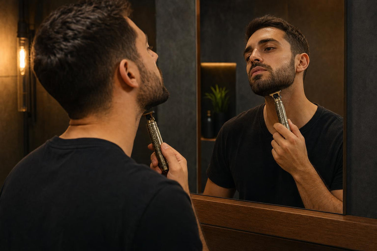 Perfilando la barba frente al espejo