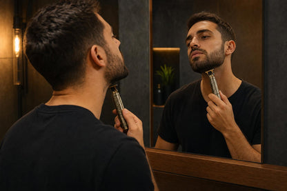 Perfilando la barba frente al espejo